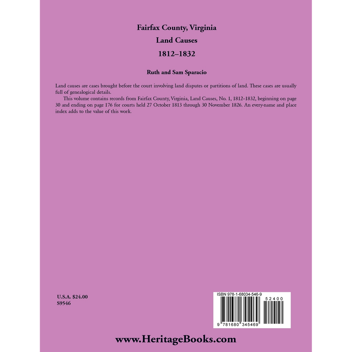 Fairfax County, Virginia Land Causes, 1812-1832 back cover