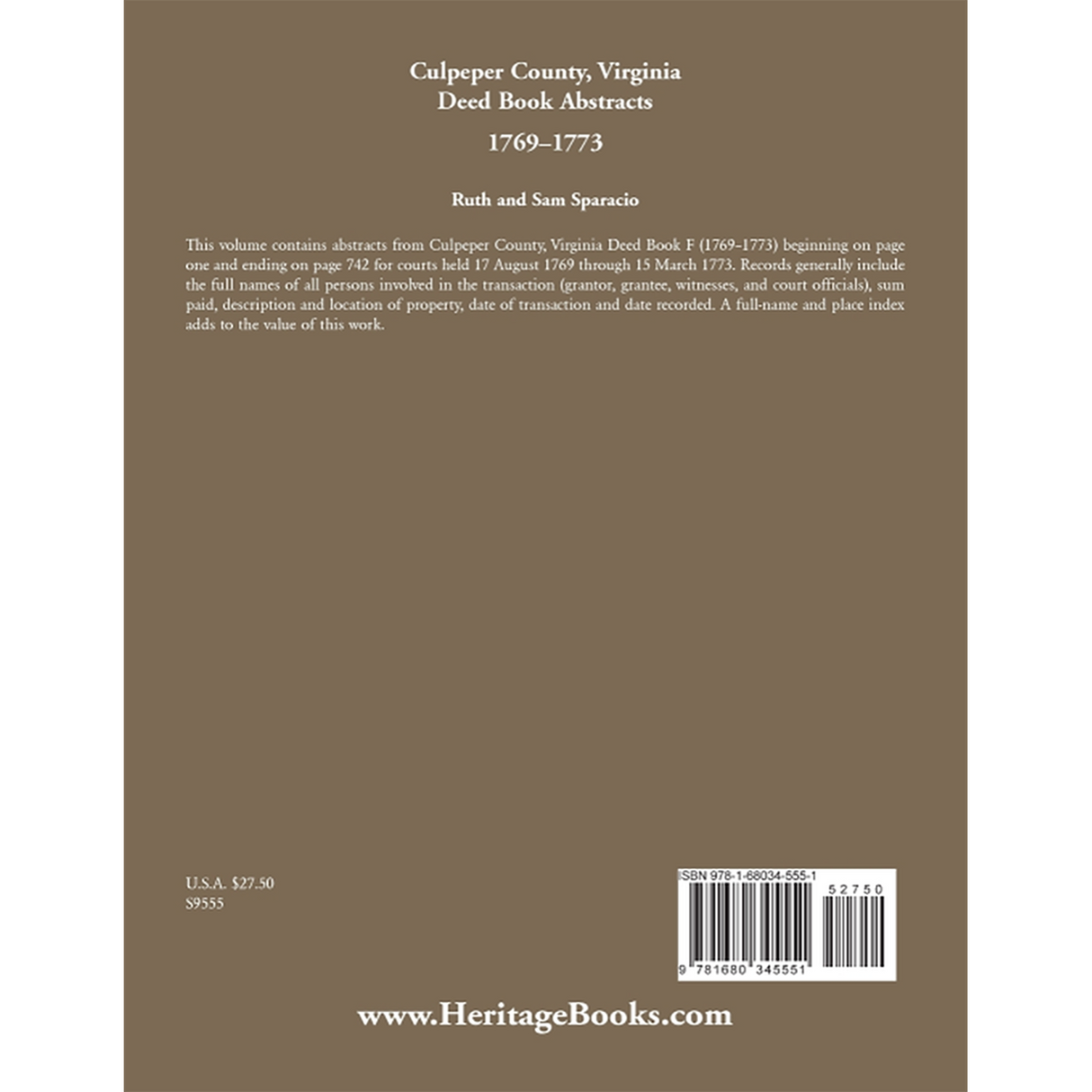 Culpeper County, Virginia Deed Book Abstracts 1769-1773 back cover