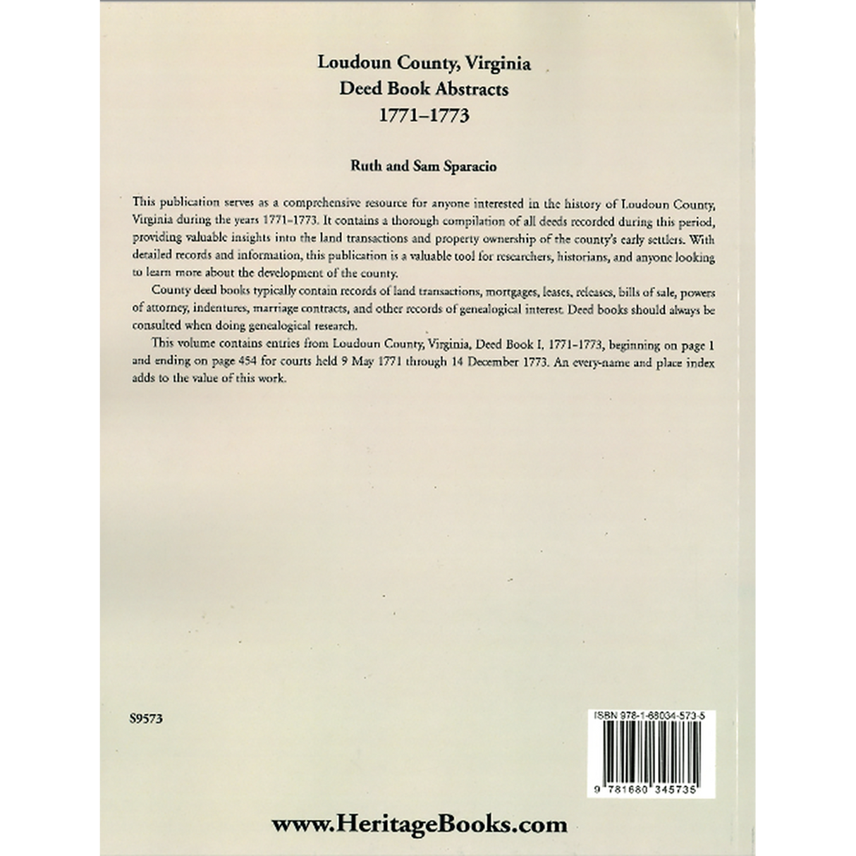 Loudoun County, Virginia Deed Book Abstracts, 1771-1773 back cover