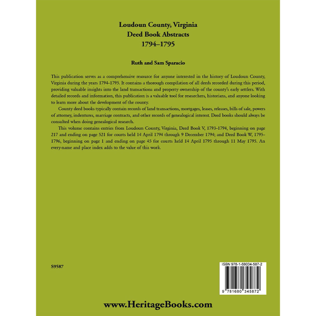 Loudoun County, Virginia Deed Book Abstracts, 1794-1795 back cover