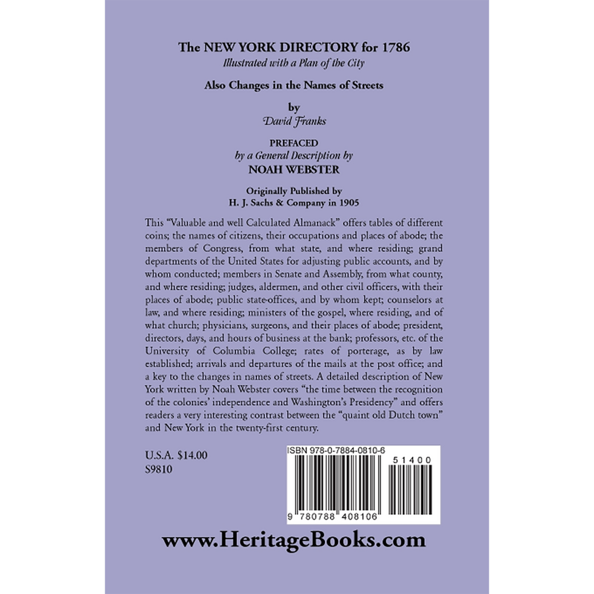 New York Directory for 1786 back cover