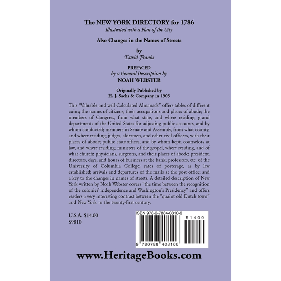 New York Directory for 1786 back cover