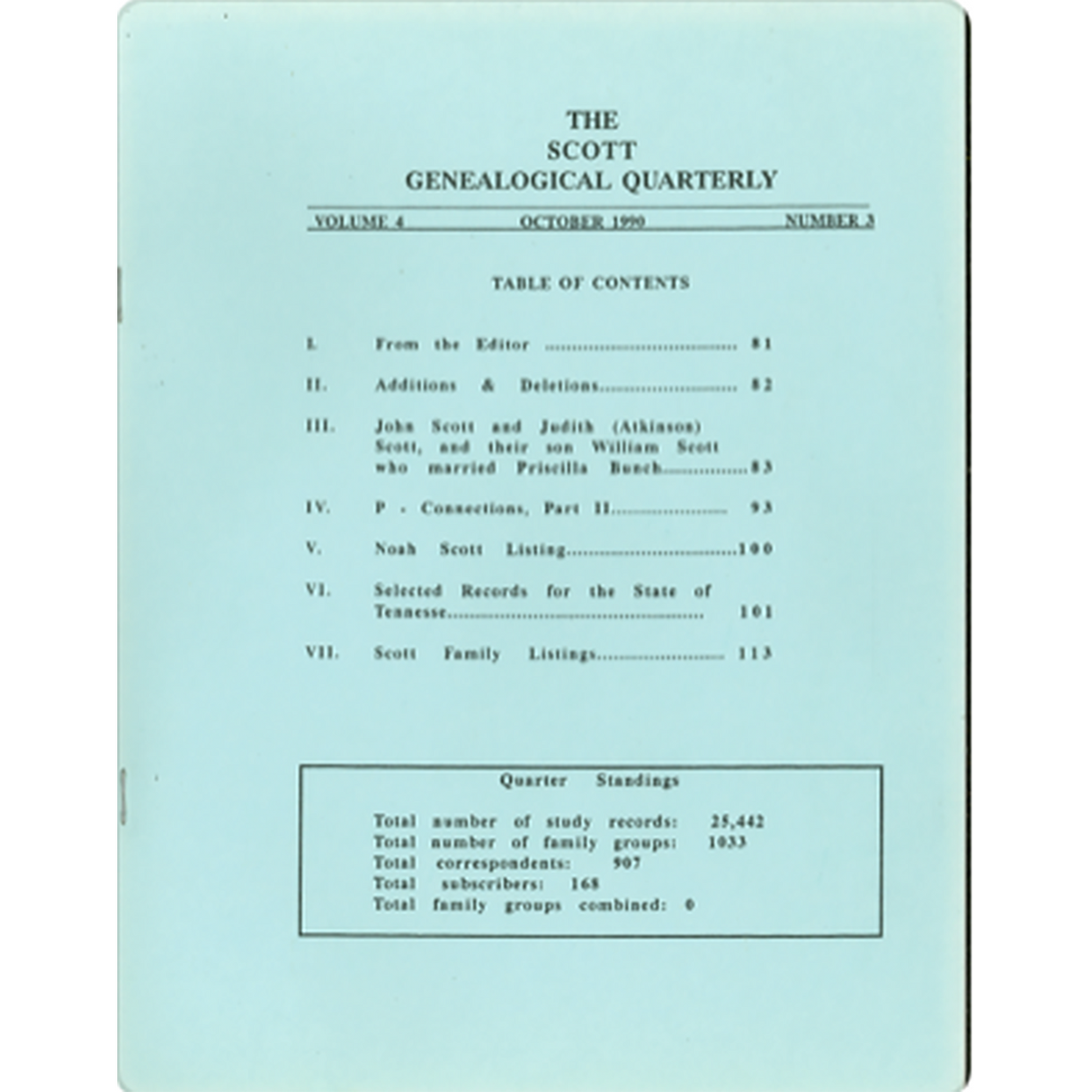 The Scott Genealogical Quarterly: Volume 4, Number 3, October 1990