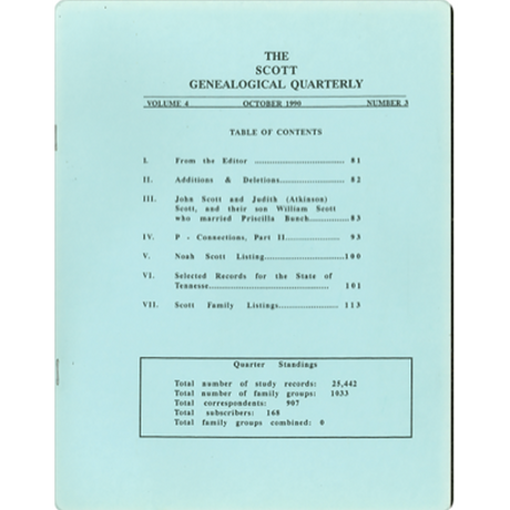 The Scott Genealogical Quarterly: Volume 4, Number 3, October 1990