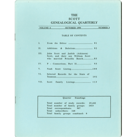 The Scott Genealogical Quarterly: Volume 4, Number 3, October 1990