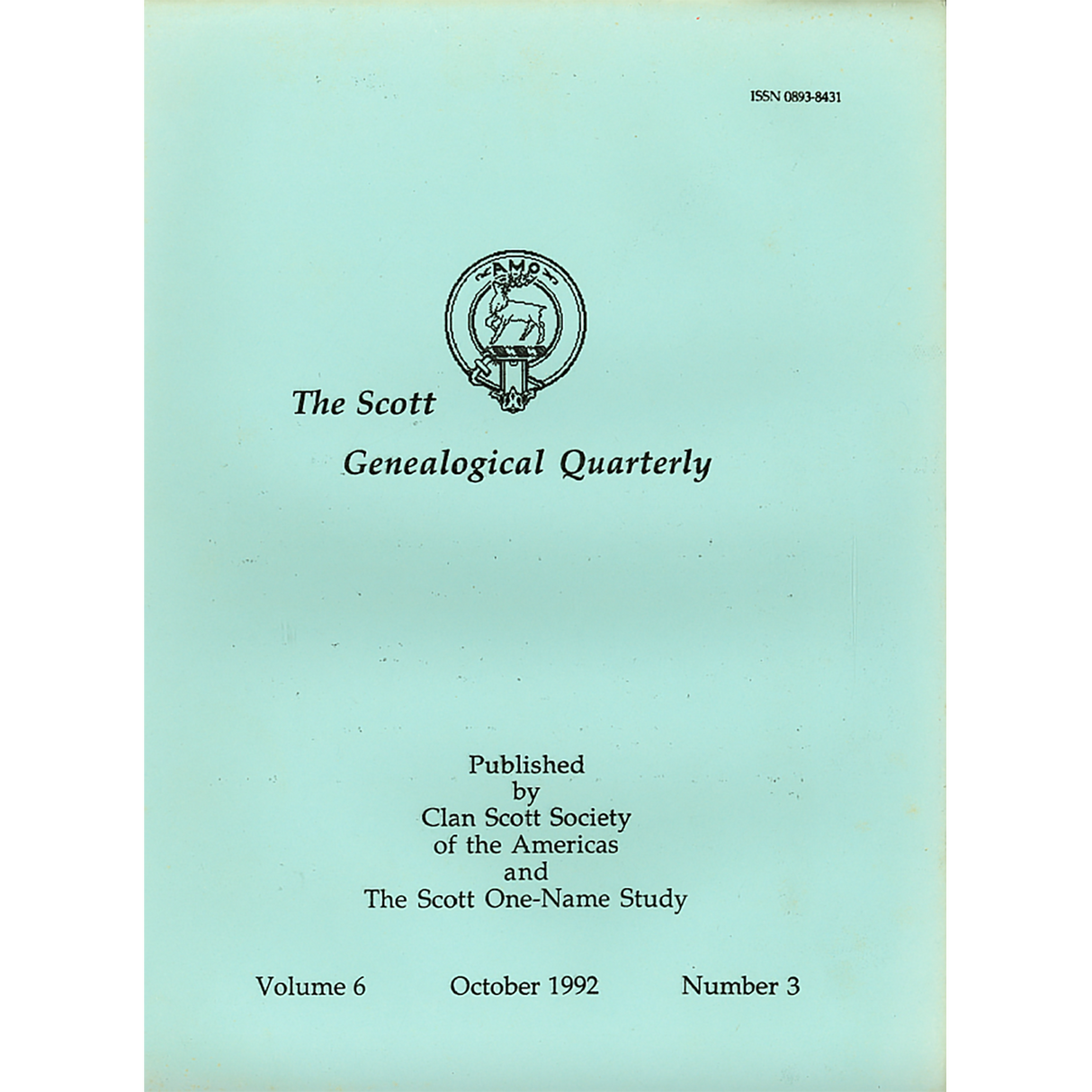 The Scott Genealogical Quarterly: Volume 6, Number 3, October 1992
