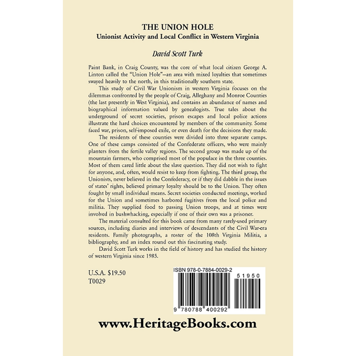 The Union Hole: Unionist Activity and Local Conflict in Western Virginia back cover