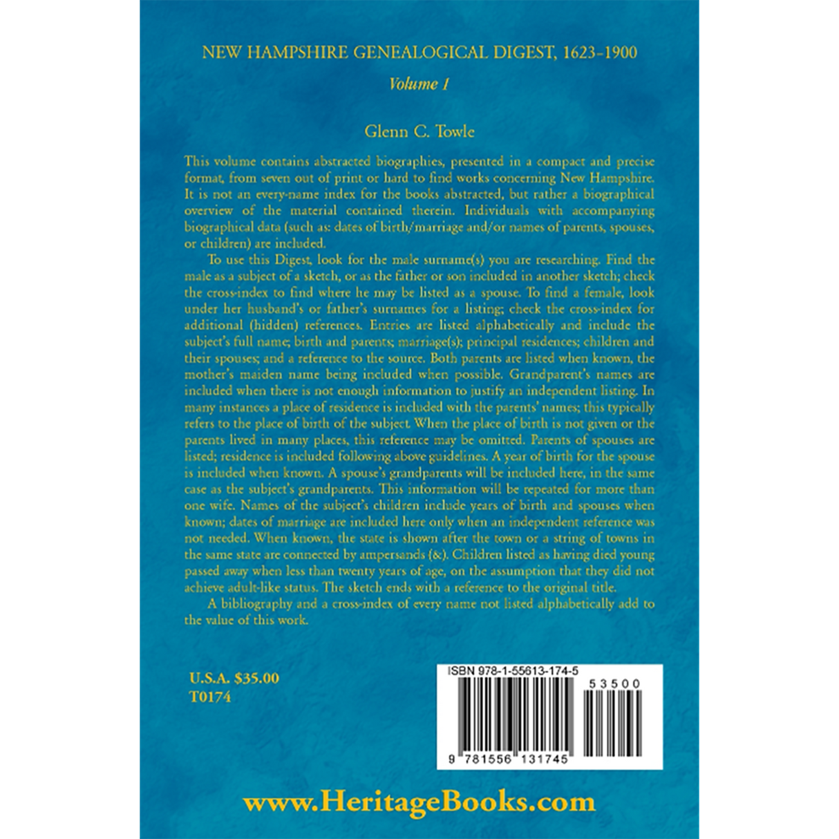 New Hampshire Genealogical Digest, 1623-1900 [paper] back cover
