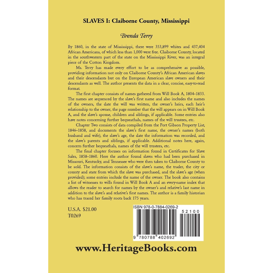 Slaves I, Claiborne County, Mississippi back cover