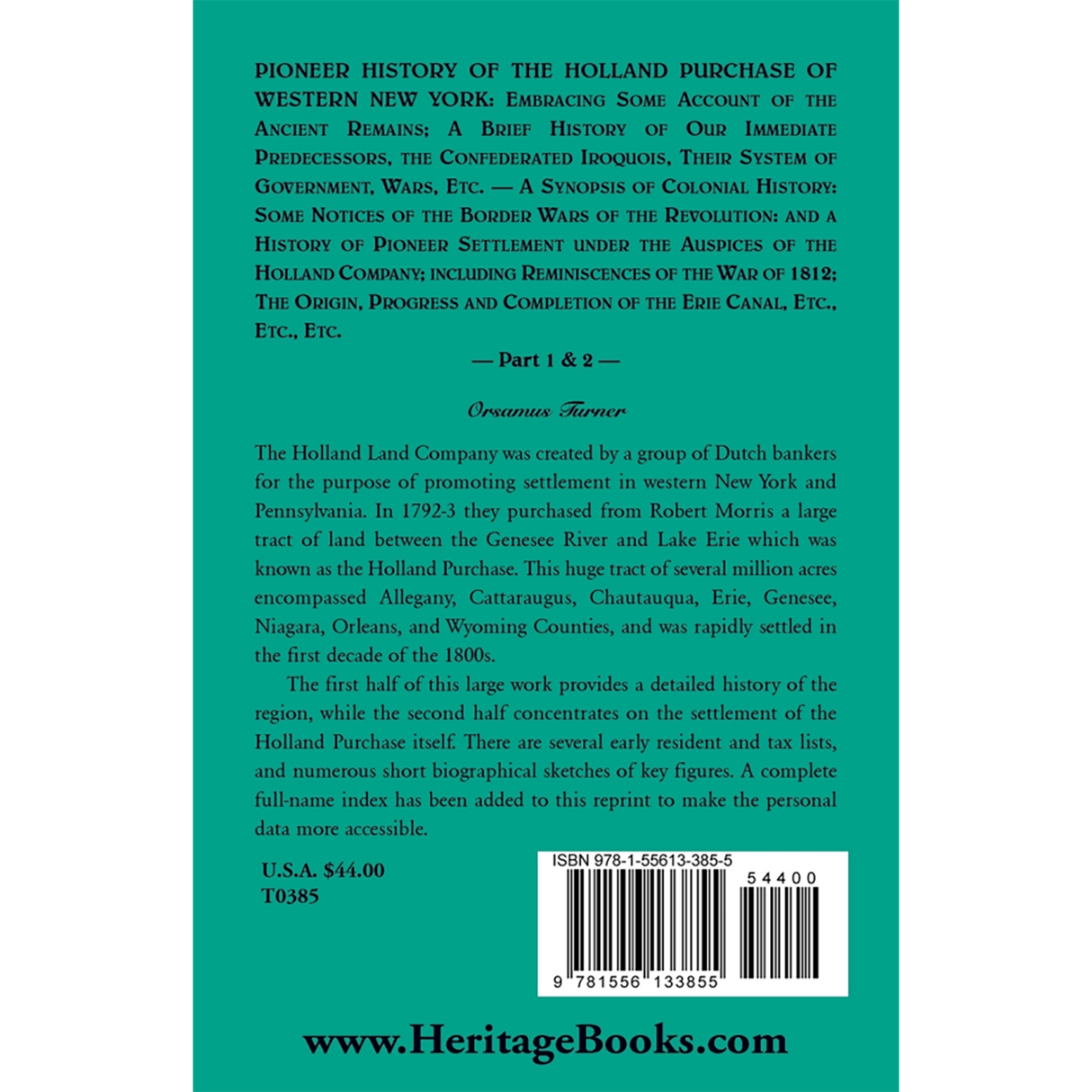 Pioneer History of the Holland Purchase of Western New York, Part 1 and 2 back cover