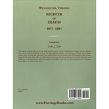 Winchester, Virginia Register of Deaths, 1871-1891 back cover