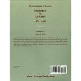 Winchester, Virginia Register of Deaths, 1871-1891 back cover
