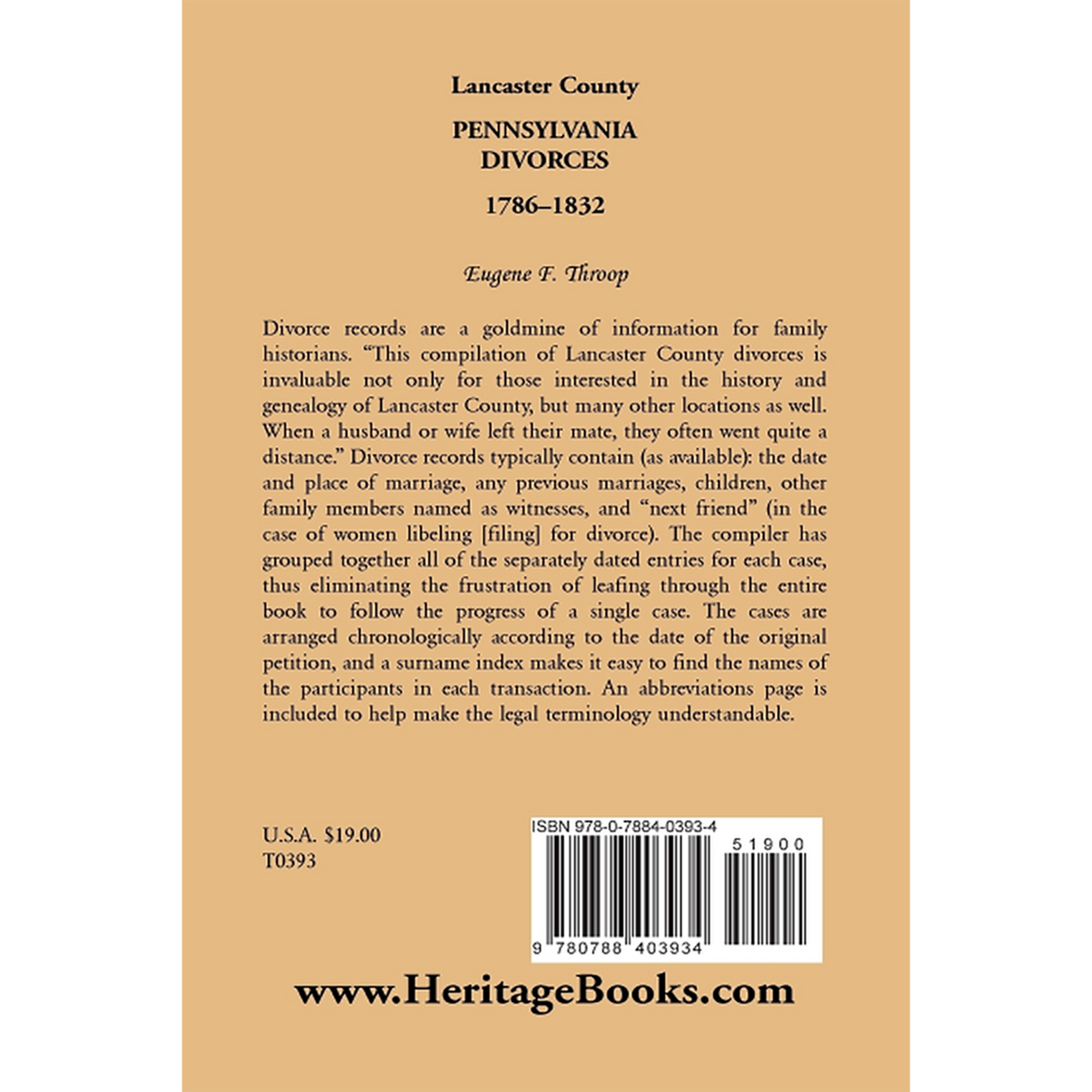 Lancaster County, Pennsylvania Divorces, 1786-1832 back cover