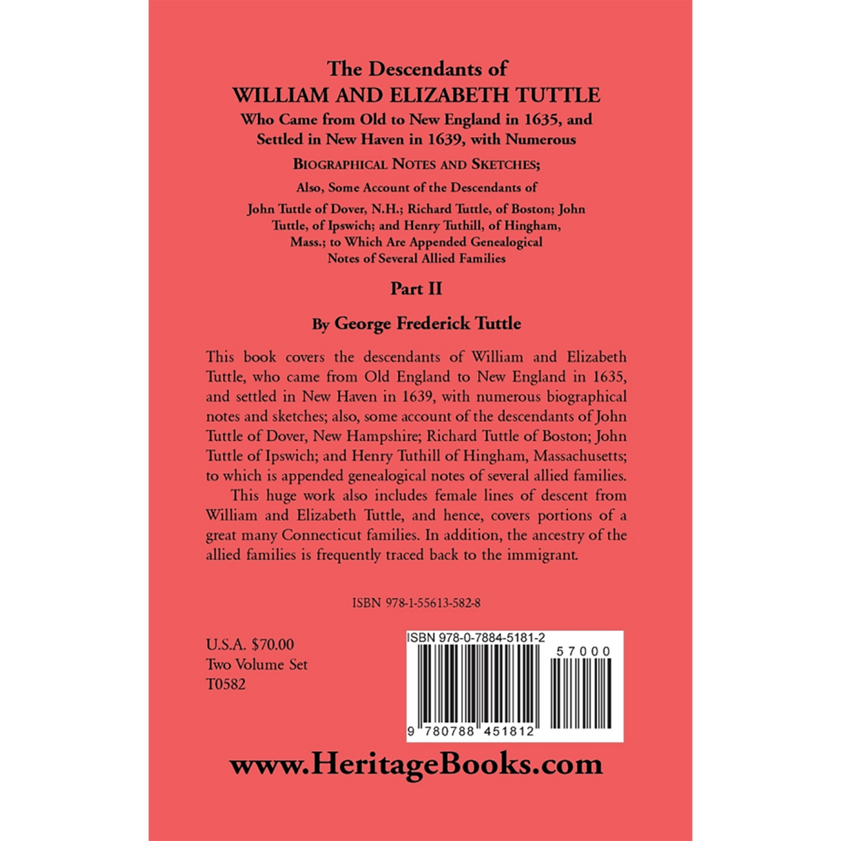 The Descendants of William and Elizabeth Tuttle, Part II back cover