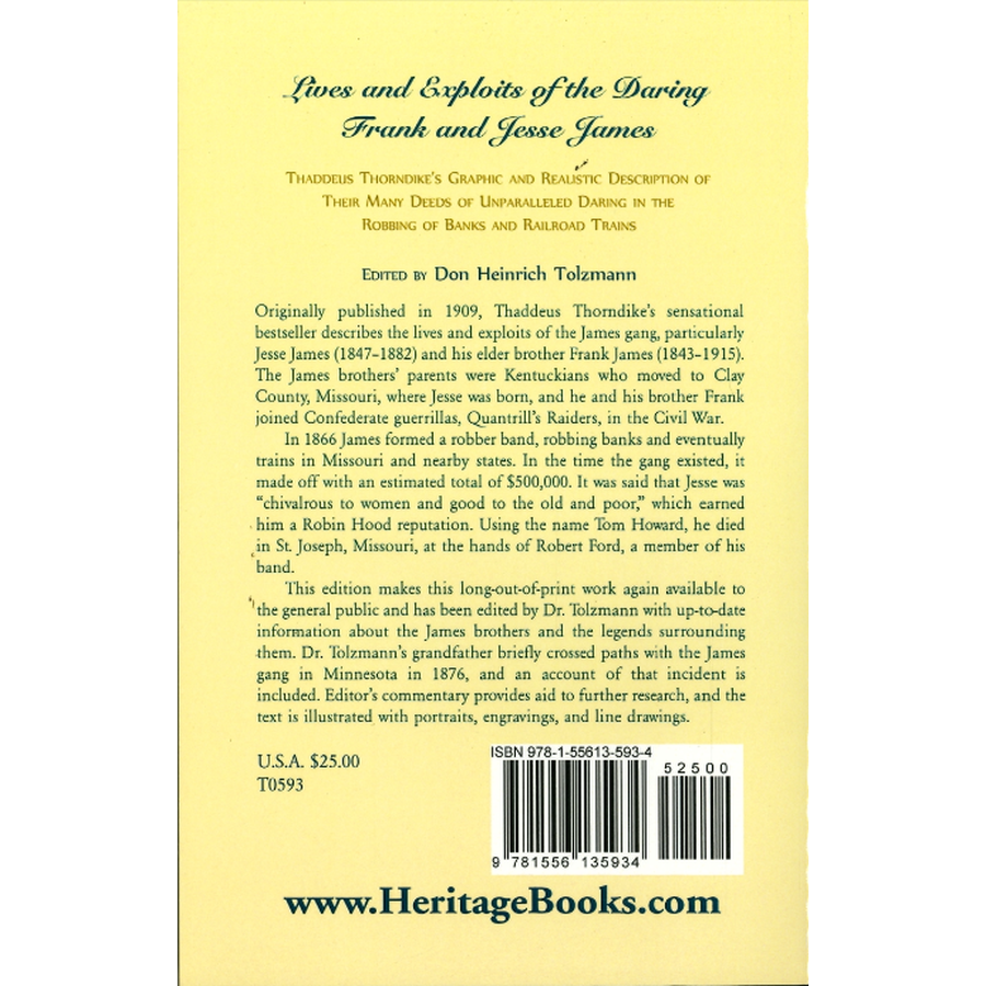 Lives and Exploits of the Daring Frank and Jesse James back cover
