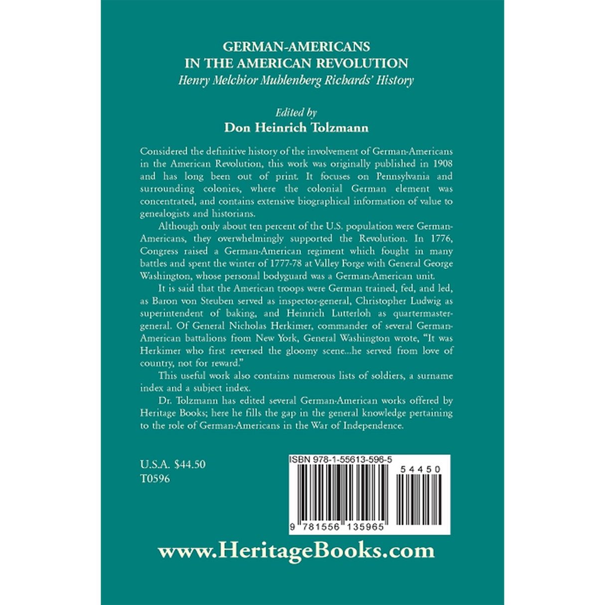 German Americans in the Revolution: Henry Melchoir Muhlenberg Richards' History back cover
