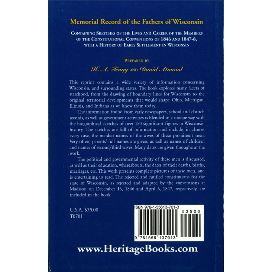 Memorial Record of the Fathers of Wisconsin back cover