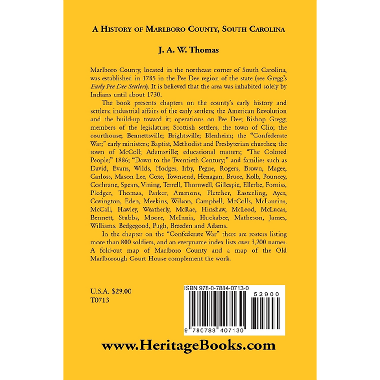 History of Marlboro County, South Carolina back cover