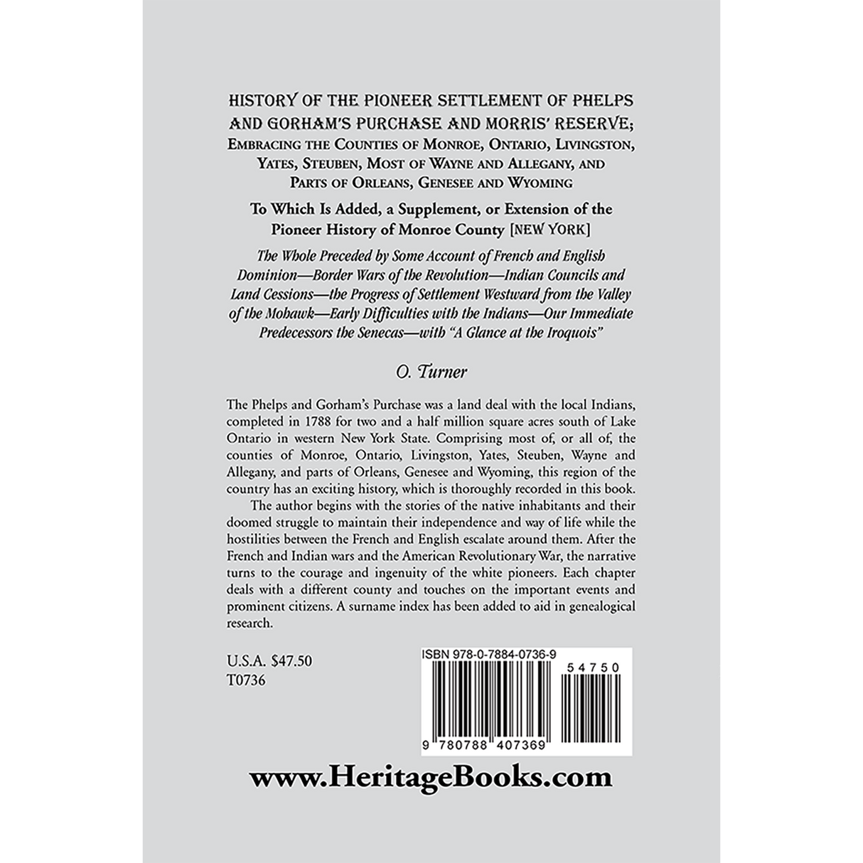 History of the Pioneer Settlement of Phelps and Gorham's Purchase and Morris' Reserve [New York] back cover