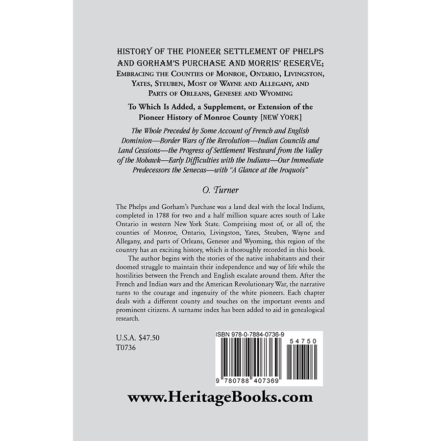 History of the Pioneer Settlement of Phelps and Gorham's Purchase and Morris' Reserve [New York] back cover