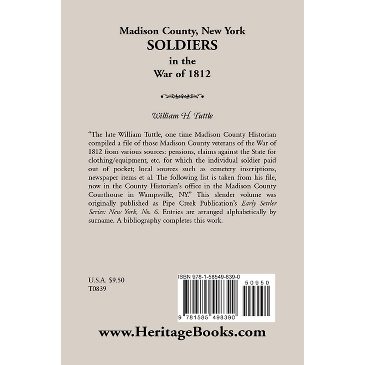 Madison County, New York Soldiers in the War of 1812 back cover