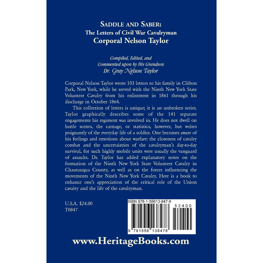 Saddle and Saber: The Letters of Civil War Cavalryman Corporal Nelson Taylor back cover