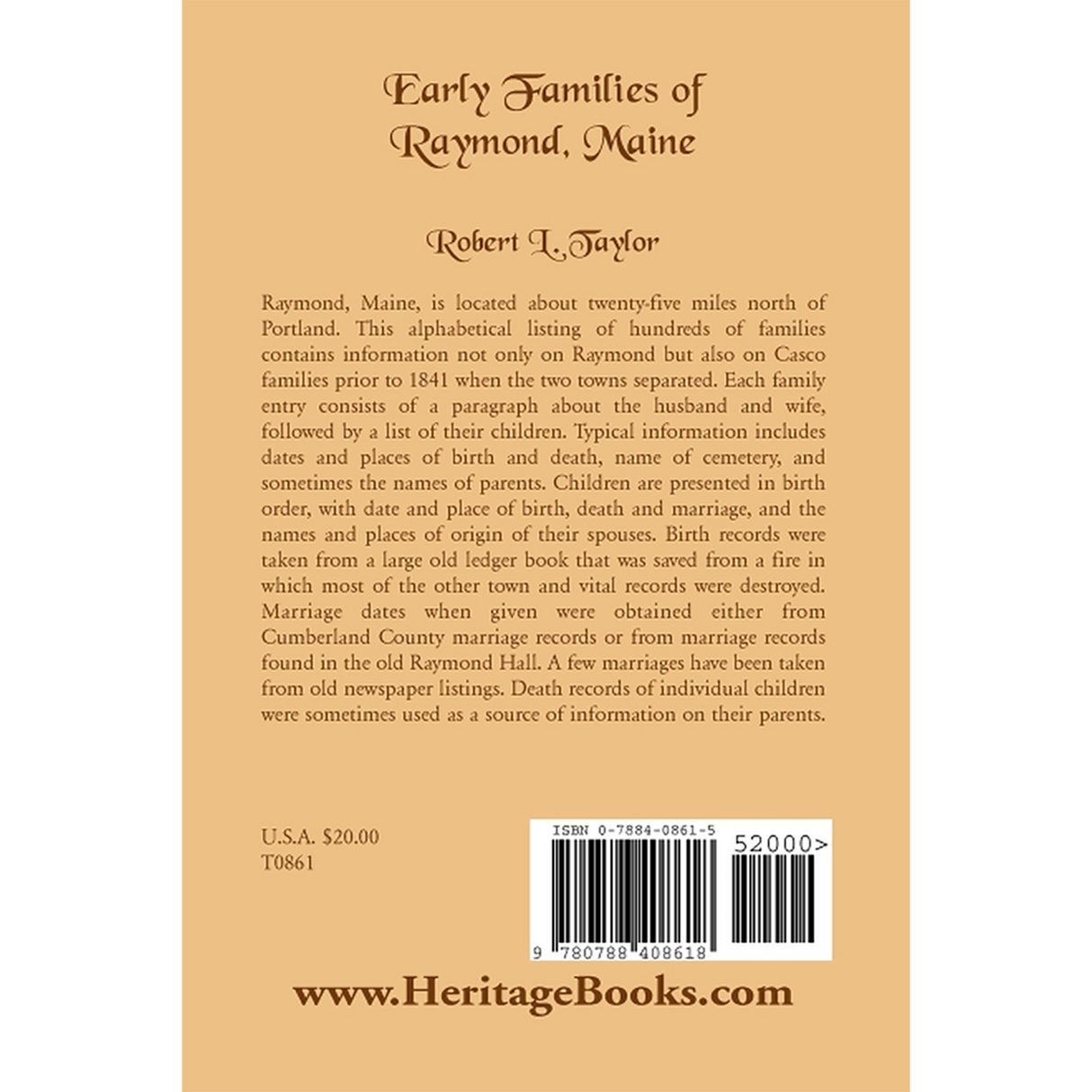 Early Families of Raymond, Maine back cover