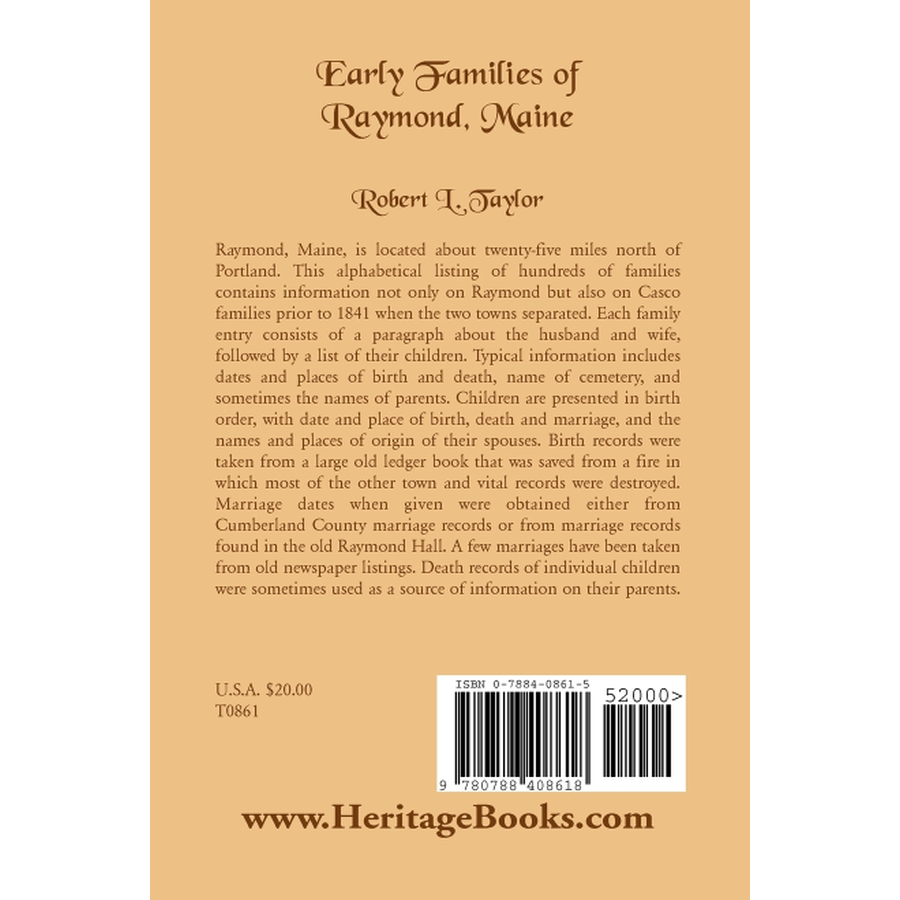 Early Families of Raymond, Maine back cover