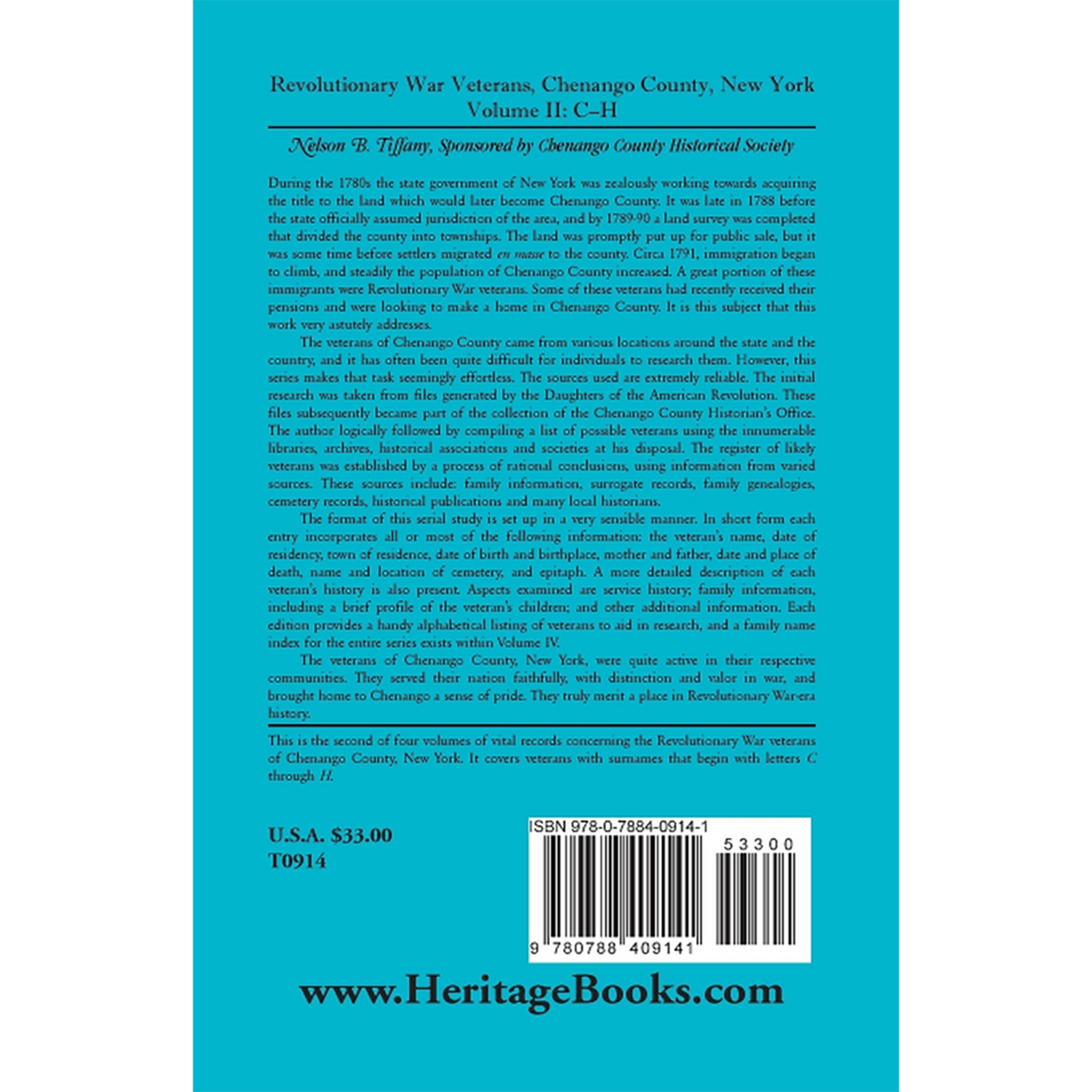 Revolutionary War Veterans, Chenango County, New York, Volume II, C-H back cover