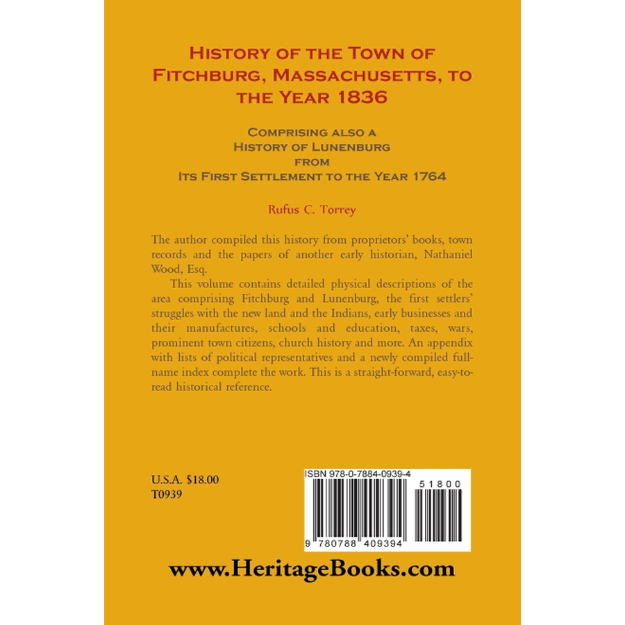 History of the Town of Fitchburg, Massachusetts, to the year 1836: Comprising also a History of Lunenburg, from its first settlement to the year 1764 back cover