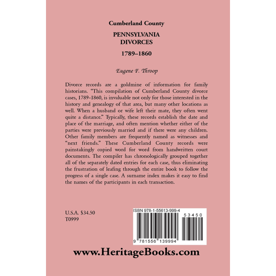 Cumberland County, Pennsylvania, Divorces, 1789-1860 back cover