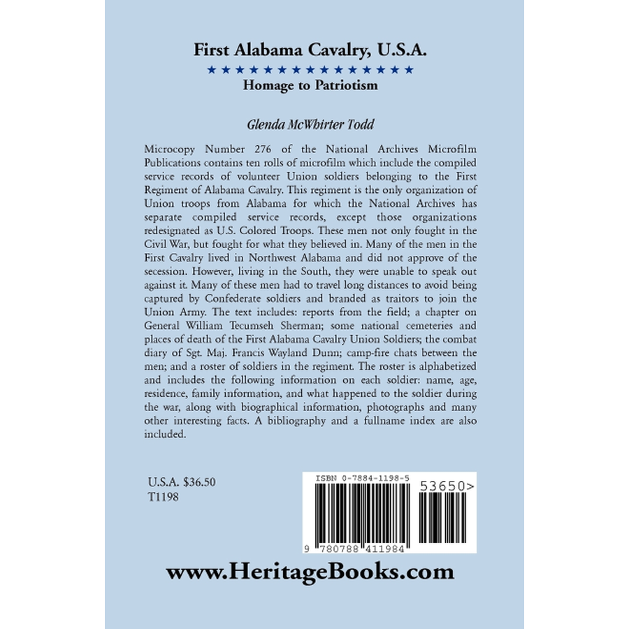 back cover of First Alabama Cavalry, USA: Homage to Patriotism