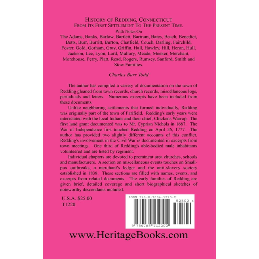 History of Redding, Connecticut--First Settlement to Present Time back cover