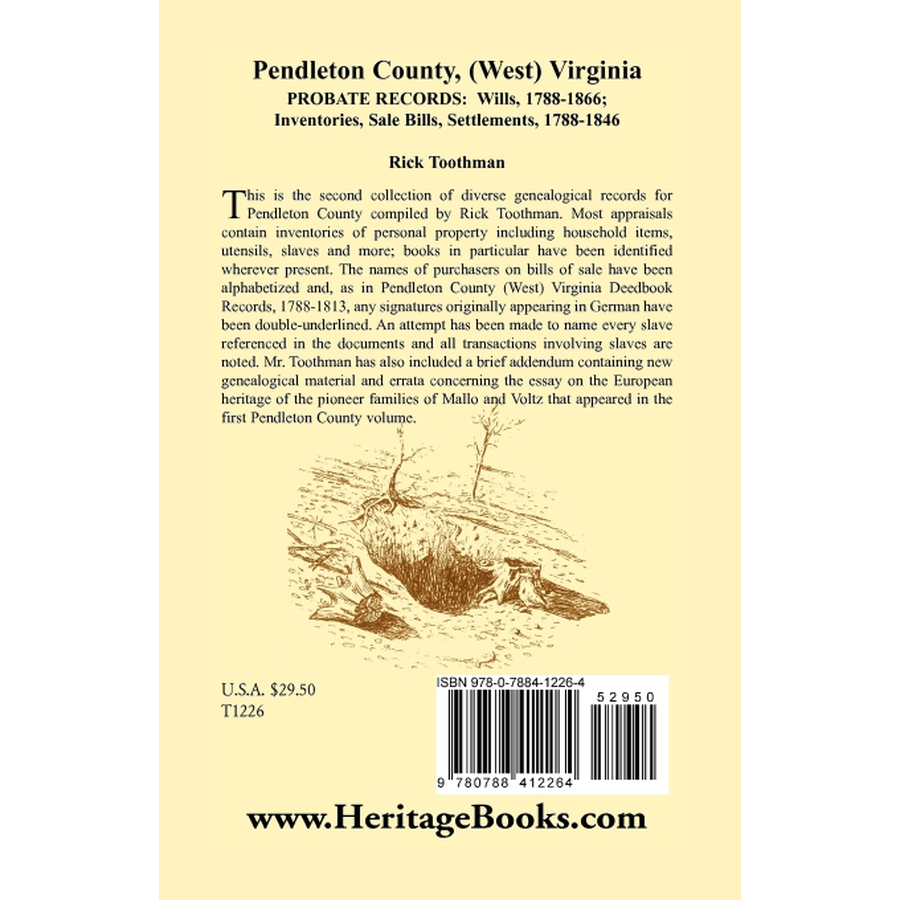 back cover of Pendleton County, (West) Virginia, Probate Records: Wills, 1788-1866; Inventories, Sale Bills, Settlements, 1788-1846