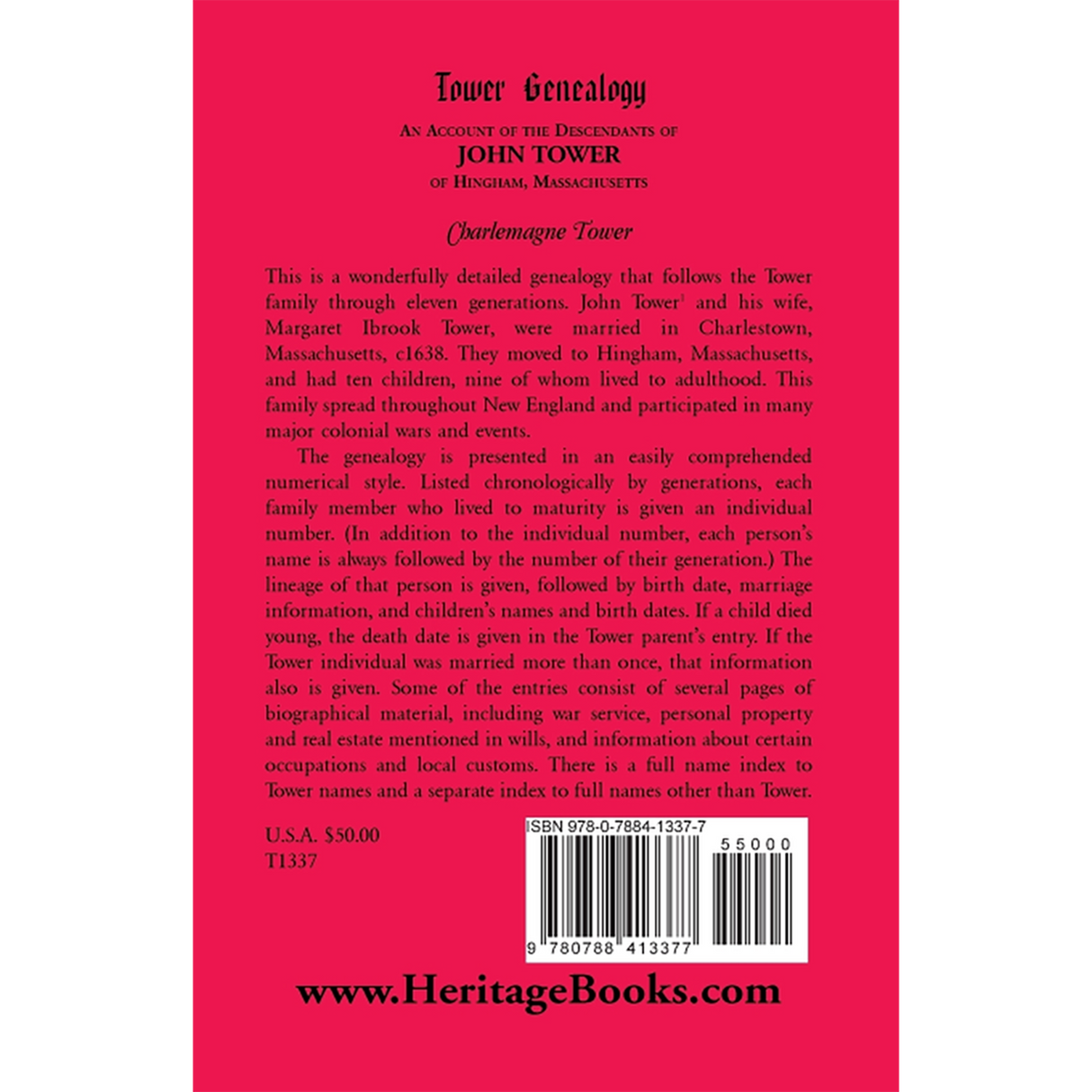 Tower Genealogy: An Account of the Descendants of John Tower, of Hingham, Massachusetts back cover