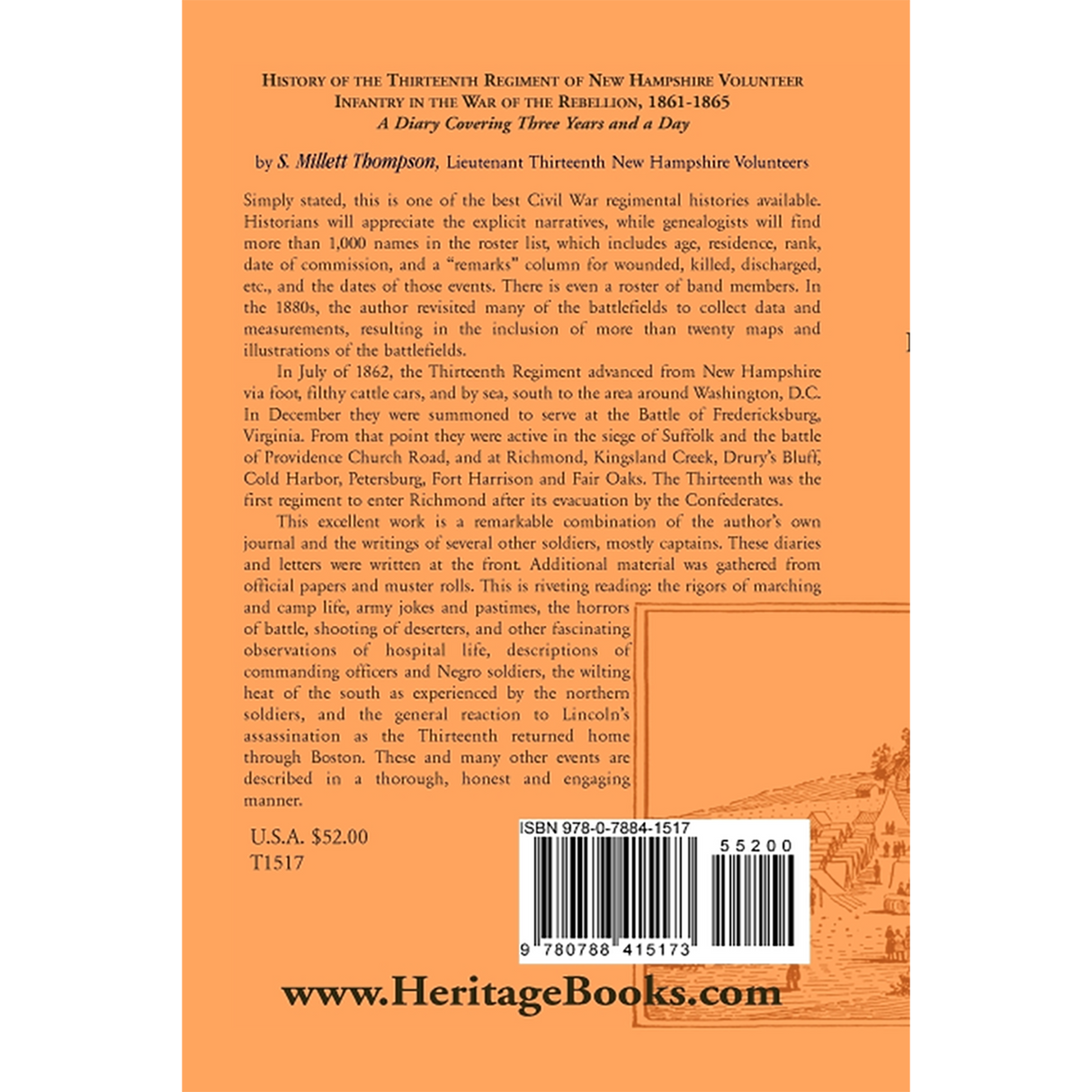 History of the Thirteenth Regiment of New Hampshire Volunteer Infantry in the War of the Rebellion, 1861-1865, A Diary Covering Three Years and a Day back cover