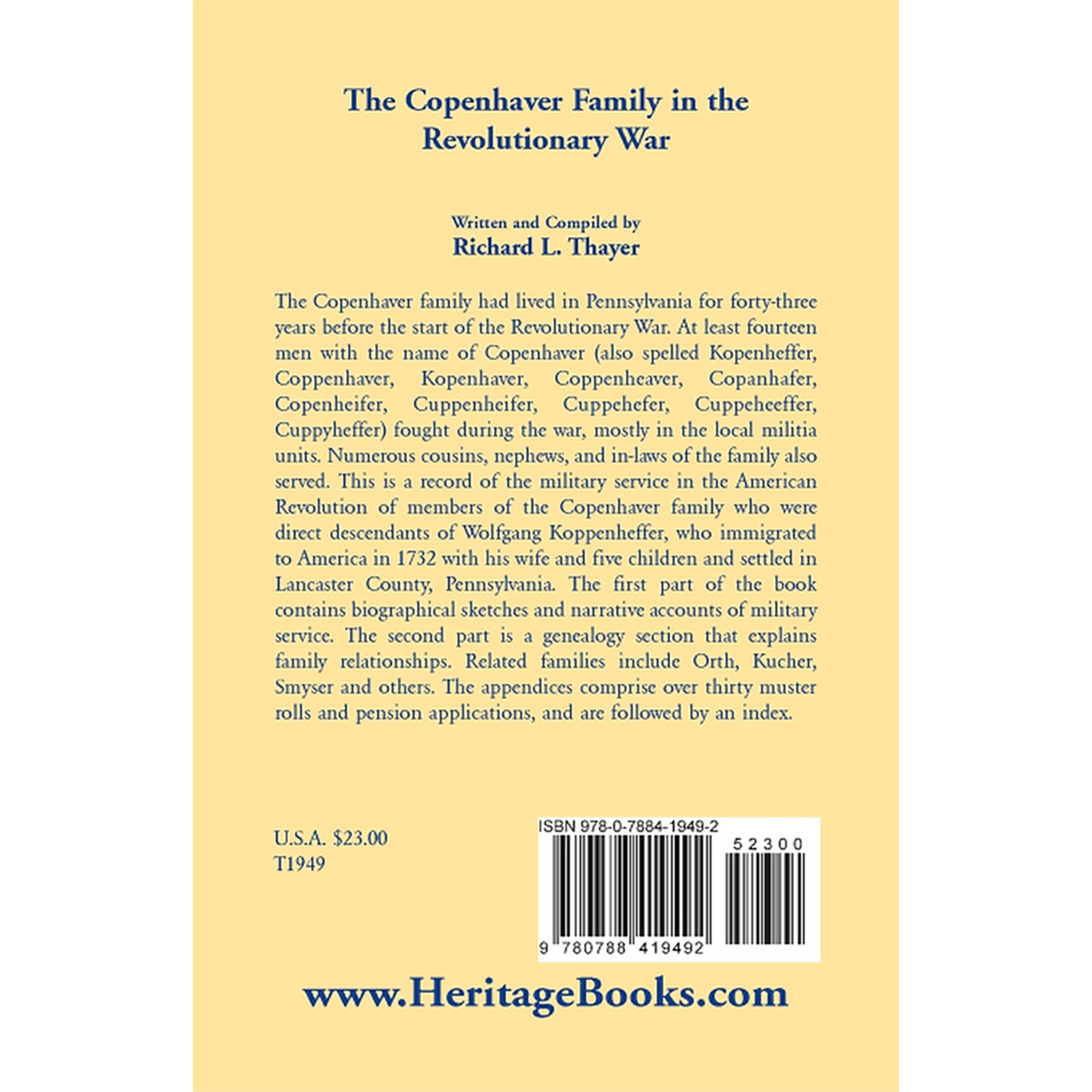 The Copenhaver Family in the Revolutionary War back cover
