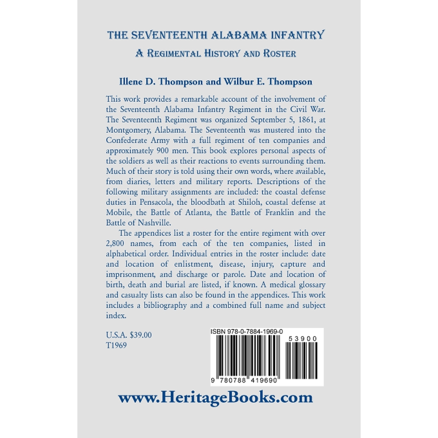 back cover of The Seventeenth Alabama Infantry: A Regimental History and Roster