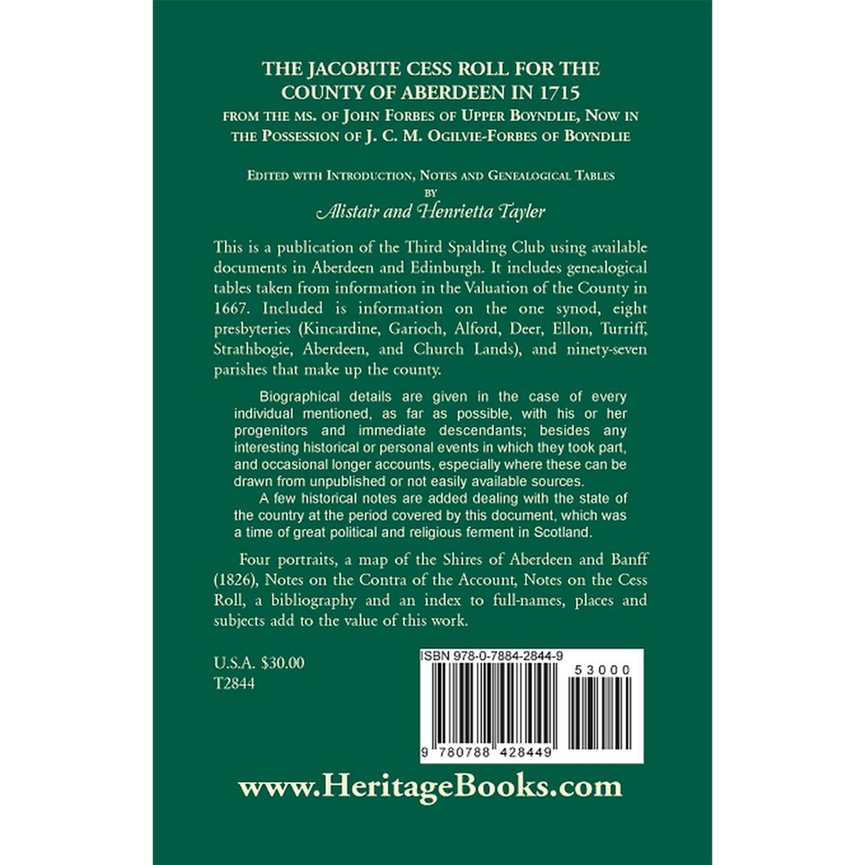 The Jacobite Cess Roll for the County of Aberdeen in 1715 back cover