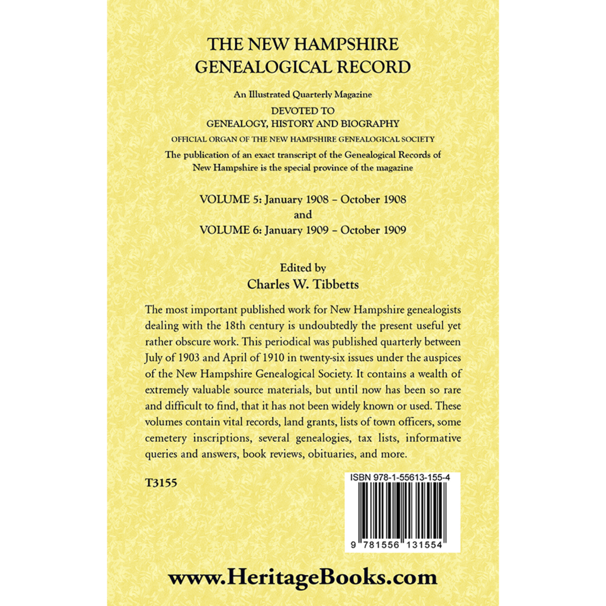 The New Hampshire Genealogical Record, Vol. 5, 1908 and Vol. 6, 1909 back cover