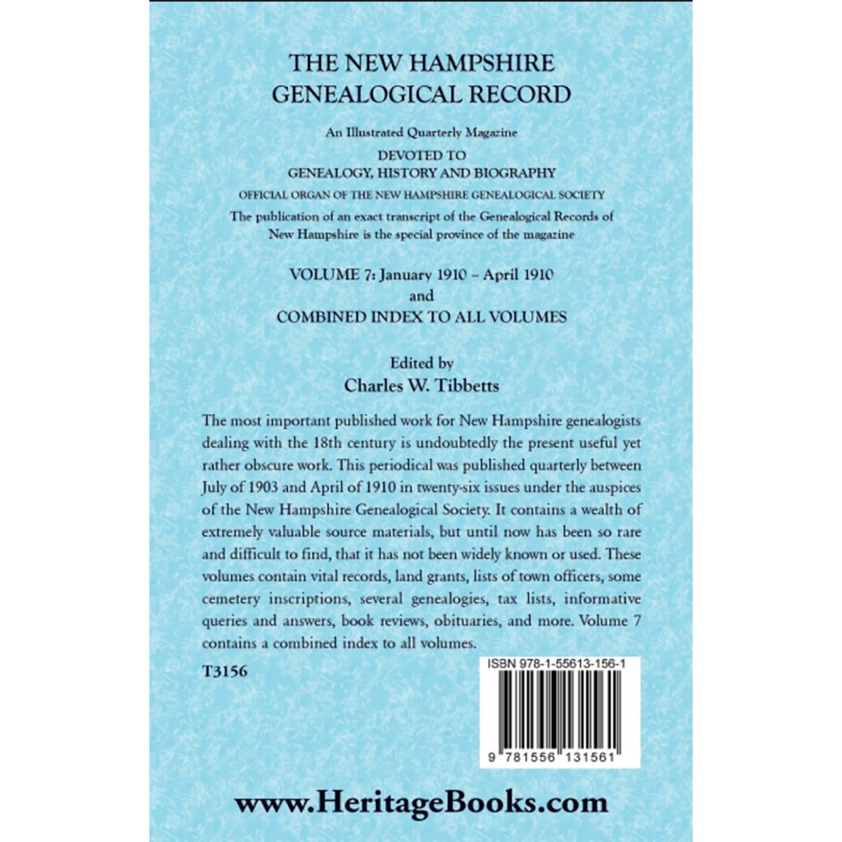 The New Hampshire Genealogical Record, Vol. 7, 1910 and combined index to all volumes back cover