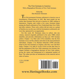 The First Germans in America: With a Biographical Directory of New York Germans back cover