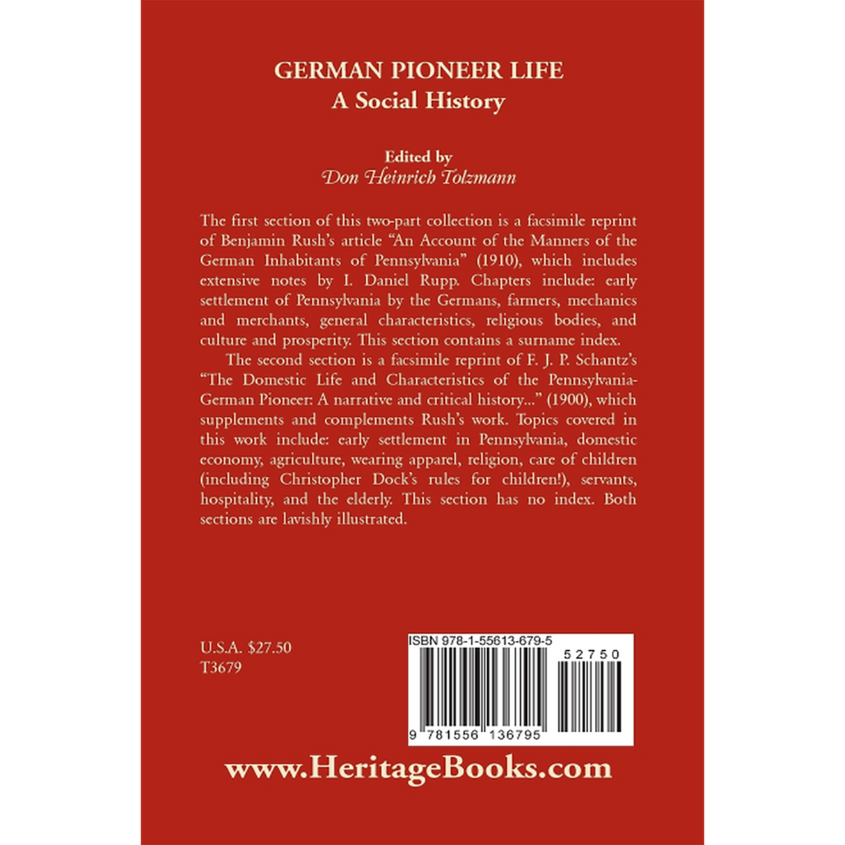German Pioneer Life: A Social History back cover