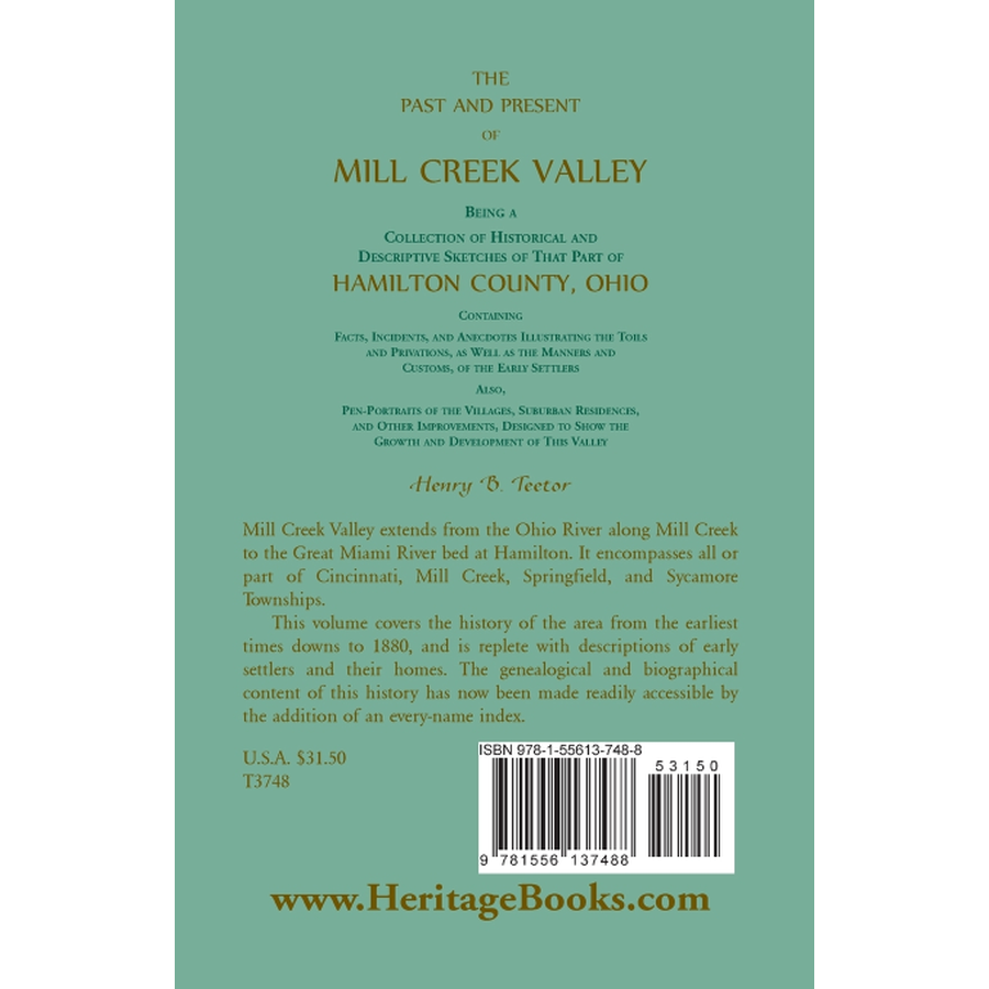 back cover of The Past and Present of Mill Creek Valley: Being a Collection of Historical and Descriptive Sketches of that Part of Hamilton County, Ohio