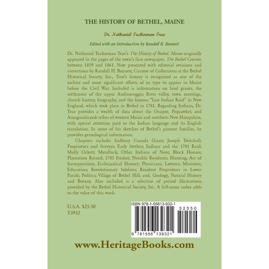 The History of Bethel, Maine back cover