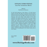 Louisiana's German Heritage: Louis Voss' Introductory History back cover