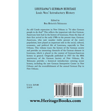 Louisiana's German Heritage: Louis Voss' Introductory History back cover