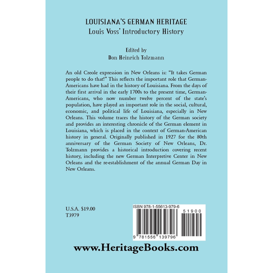 back cover of Louisiana's German Heritage: Louis Voss' Introductory History