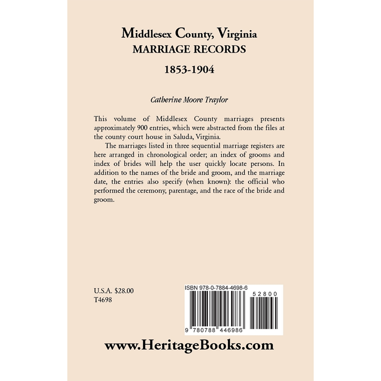 Middlesex County [Virginia] Marriage Records, 1853-1904 back cover