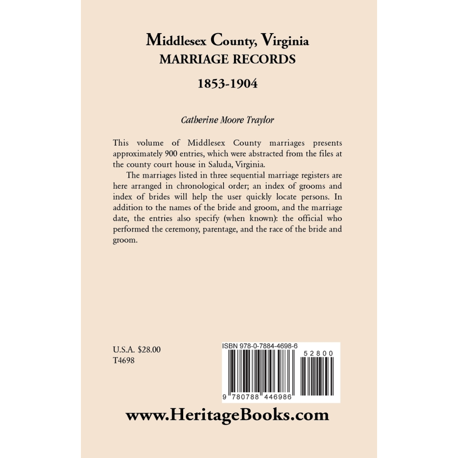 Middlesex County [Virginia] Marriage Records, 1853-1904 back cover